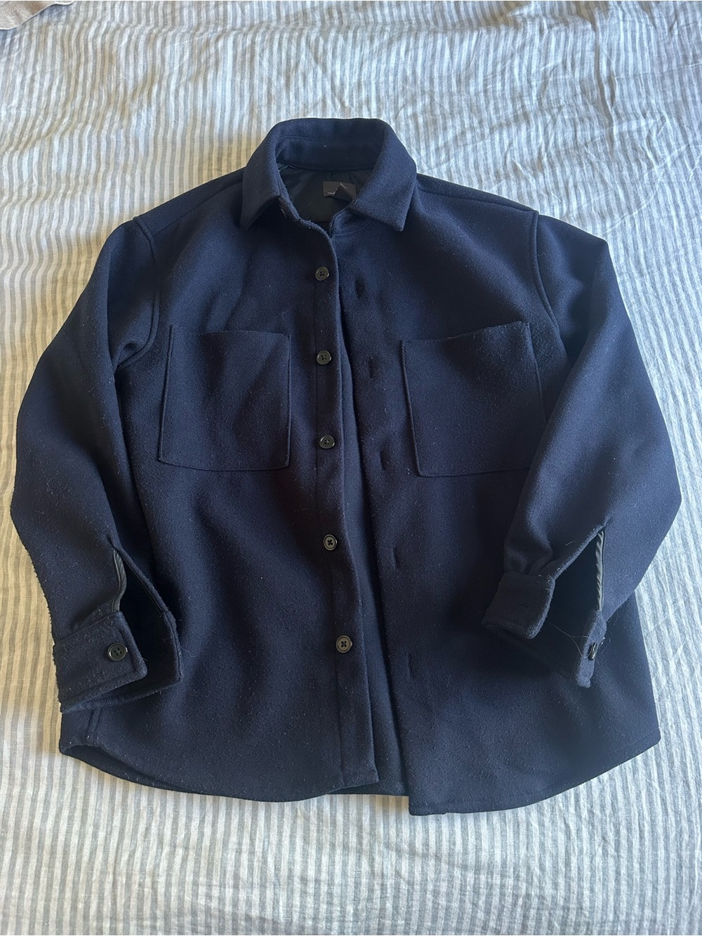 H&M Men's Dark Navy Button-Front Overshirt Jacket